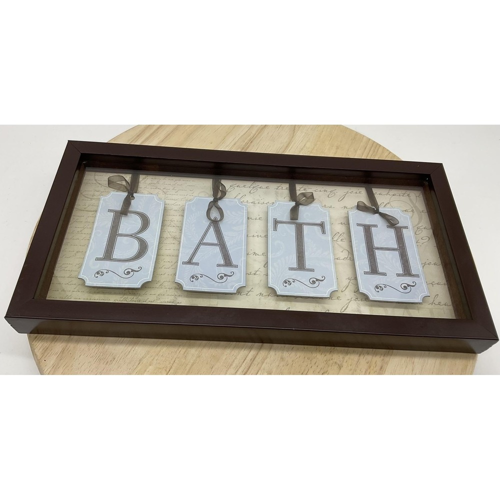 New‎ View Bath Wall Plaque Brown Glass Shadow Box Hanging Frame Bathroom Decor